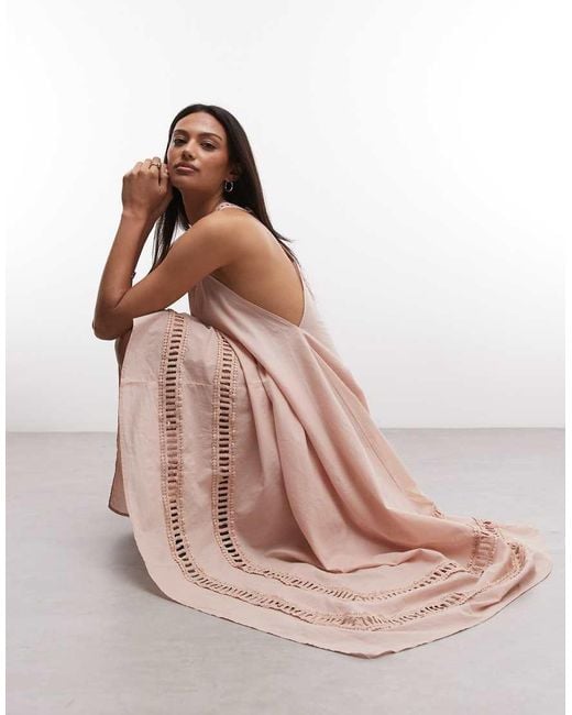AllSaints Pink Lil Sleeveless Racer Back Lace Midi Dress