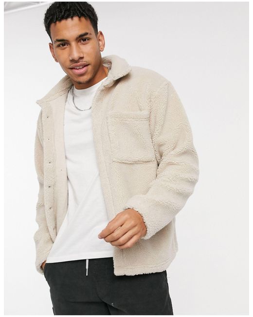 New Look Borg Overshirt in Cream 