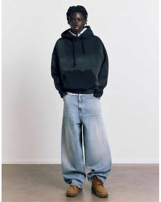 Pull&Bear Blue Faded Hoodie for men