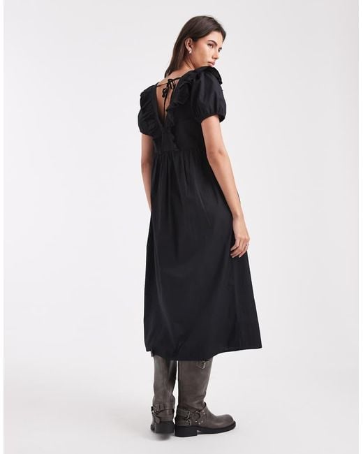 Wednesday's Girl Blue Wednesdays Girl Poplin Ruffle Tie Back Midaxi Dress