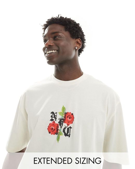 T-shirt oversize avec imprimé fleuri à l'avant - beige ASOS pour homme en coloris White