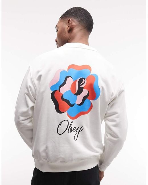 Obey White Paper Rose Graphic Sweatshirt With Back Print for men