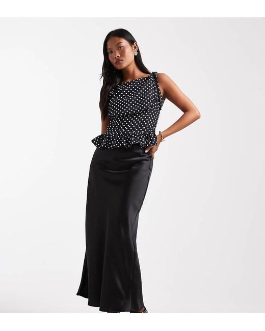 New Look Black Satin Bias Midi Skirt