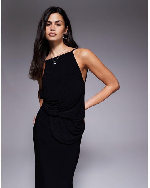 ASOS Gray Diamante Trimmed Back Draped Maxi Dress