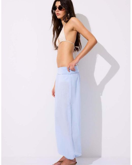Stradivarius White Balloon Trousers With Turn-down Waist