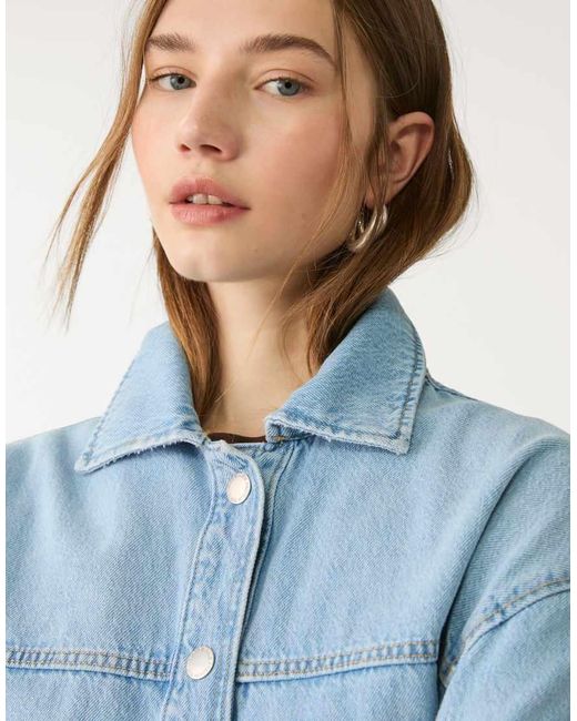 Stradivarius Blue Denim Jacket With Pockets