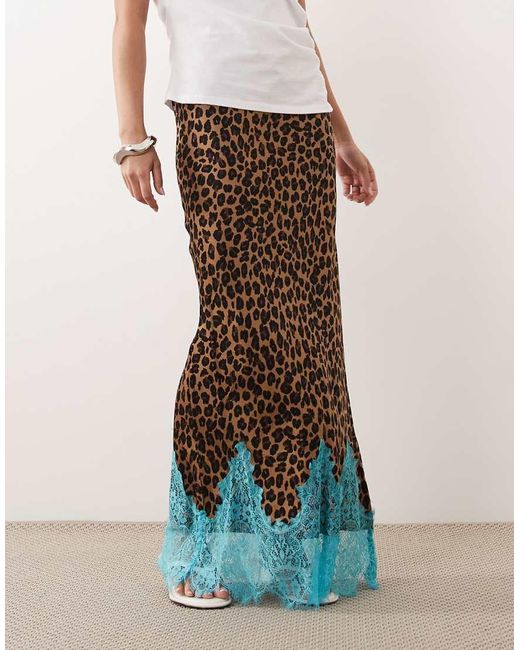 Never Fully Dressed Multicolor Petite Maeva Satin Bias Maxi Skirt With Lace Detail