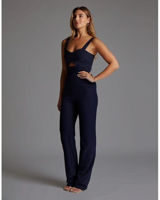 Vesper Blue Sweetheart Wide Leg Jumpsuit With Cut Out