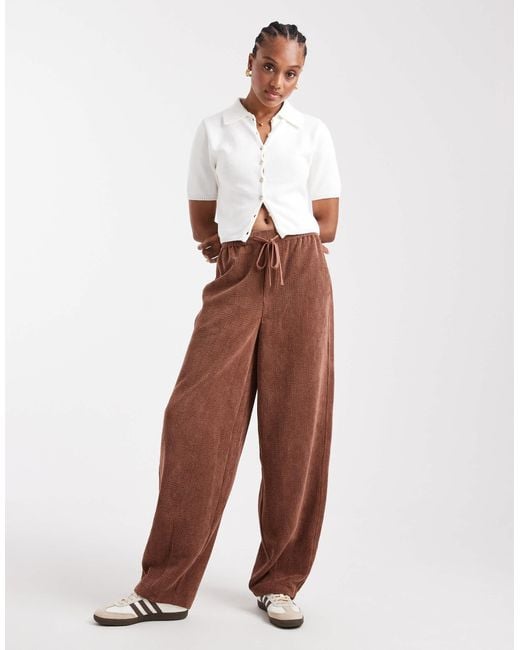 ASOS White Tall Corduroy Barrel Leg Pull On Pants
