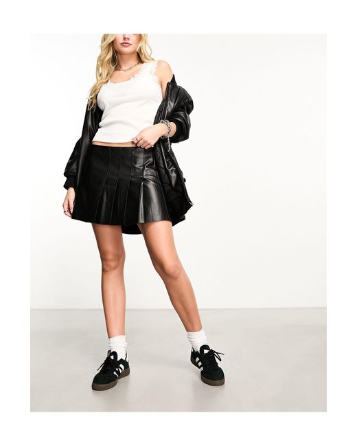 Mango Black Pleat Leather Look Mini Skirt