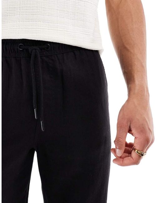 Threadbare Black Linen Mix Relaxed Trouser for men