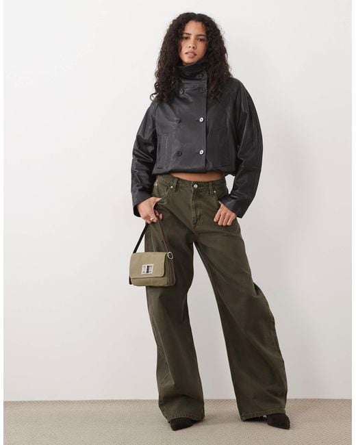 Mango Gray Funnel Neck Statement Leather Jacket