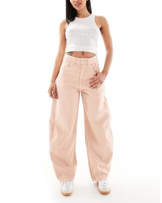 ASOS Barrel Jeans Met Hoge Taille in het Natural