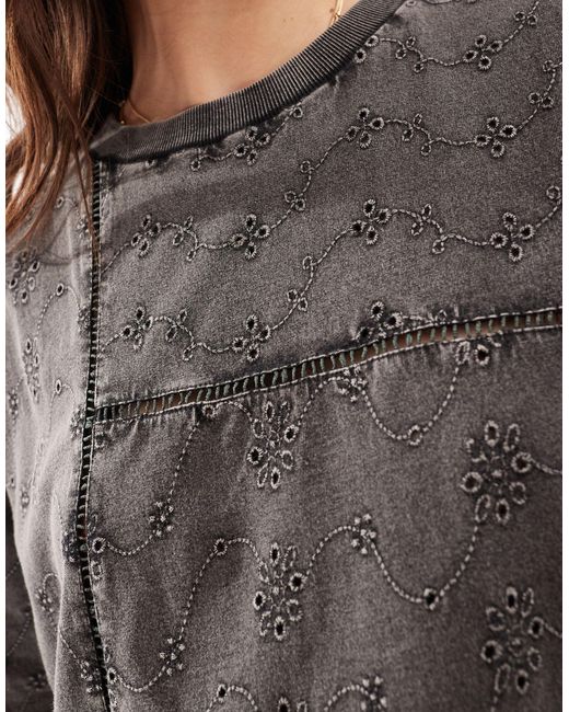 T-shirt oversize avec patchwork en broderie anglaise - anthracite délavé ASOS en coloris Gray
