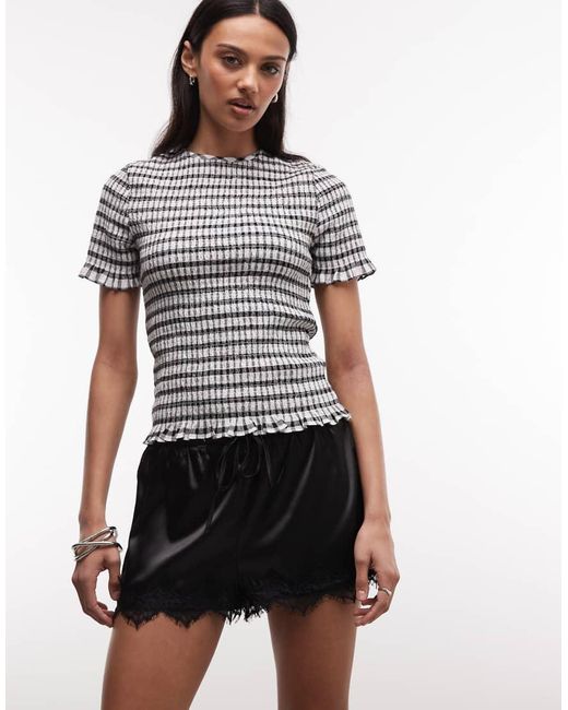 Noisy May Black Low Rise Satin Shorts With Lace Hem