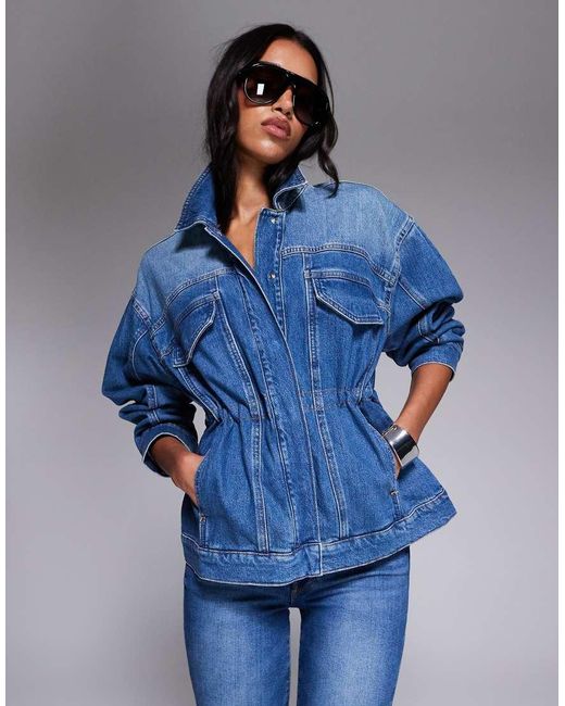 GOOD AMERICAN Blue Barrel Sleeve Denim Jacket