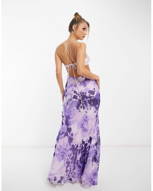 ASOS Purple Satin Mix Cami Cut Out Waist Maxi Dress With Cross Strap Detail