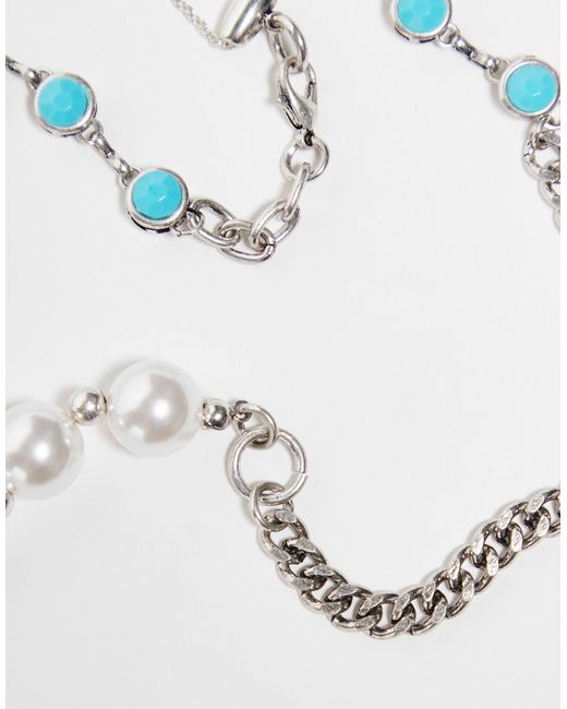 Collier unisexe avec perles es et perles Reclaimed (vintage) en coloris White
