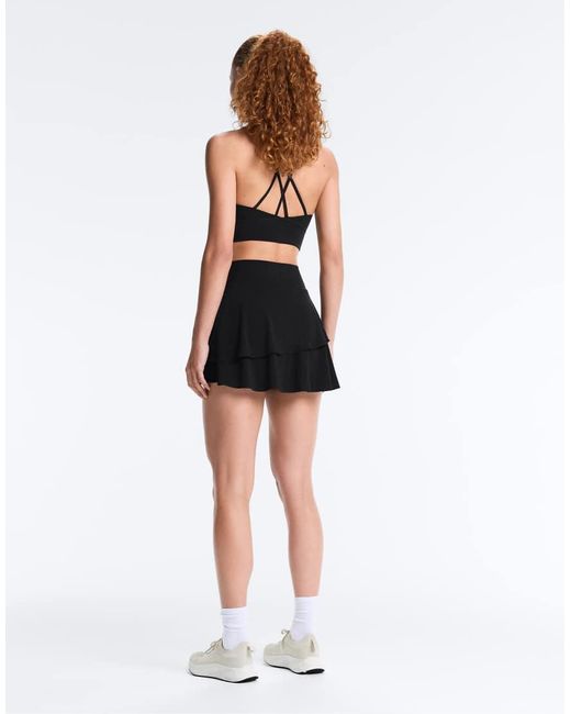 Oysho Black Ruffled High Rise Compressive Mini Skirt
