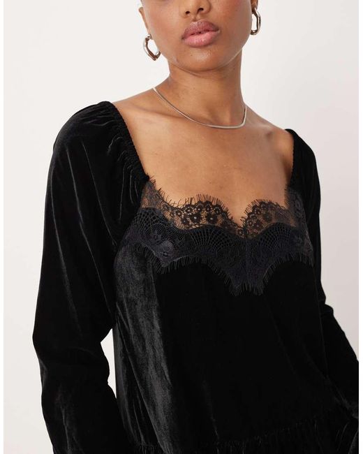 ASOS Black Asos Design Tall Long Sleeve Sweetheart Neckline Velvet Mini Dress