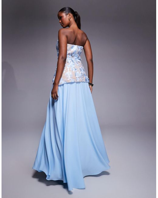 Jarlo Kay Floral Lace Corset Detail Maxi Dress in Blue | Lyst