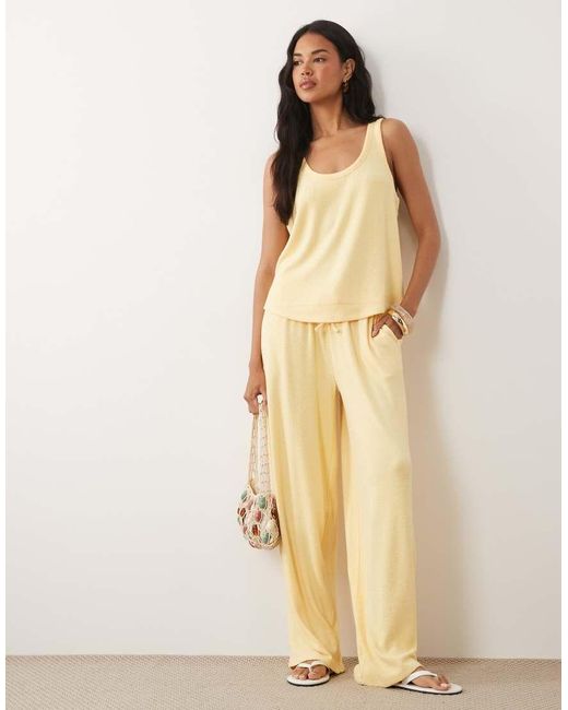 ASOS Natural Textured Knit Wide Leg Trouser Co-Ord