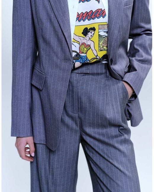 4th & Reckless Gray Tailored Pleat Detail Wide Leg Suit Trouser Co-ord