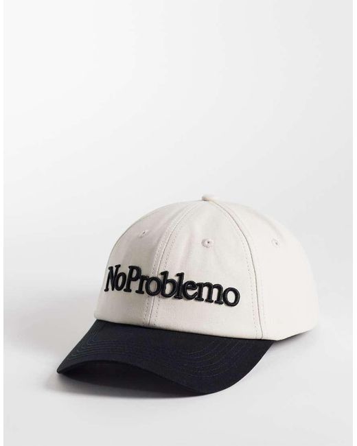 No Problemo White 100% Cotton Logo Cap With Contrast Peak for men