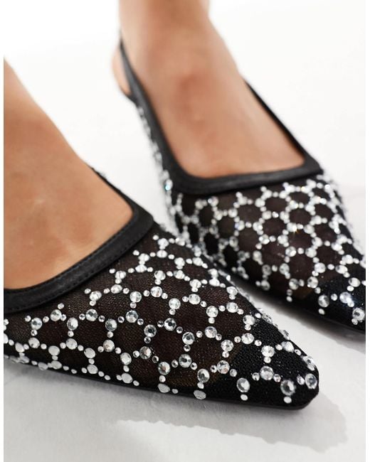 SEQWL Black Maybach Embellished Slingback Kitten Heeled Shoes