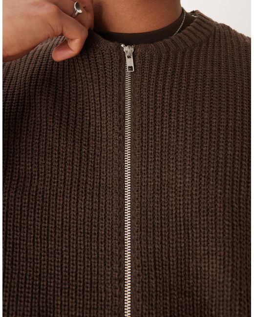 ASOS – locker geschnittene strick-bomberjacke in Brown für Herren