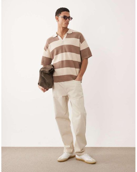 ASOS Brown Relaxed Knitted Notch Neck Polo for men