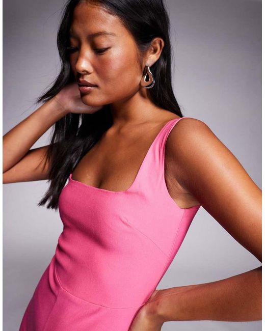 Vesper Petite Pink Square Neck Wide Leg Jumpsuit