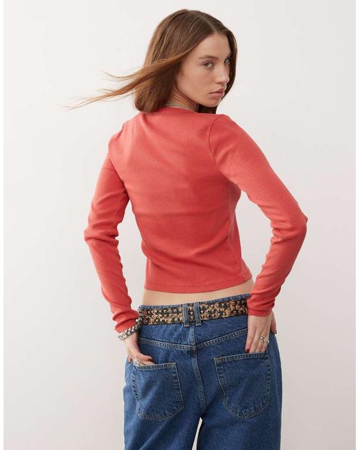 Reclaimed (vintage) Red Long Sleeve Square Neck Top