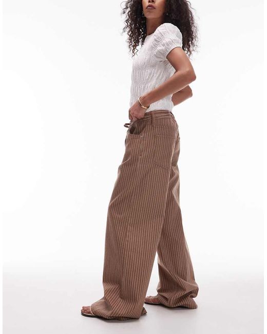 Mango Brown Tie Waist Relaxed baggy Striped Jean