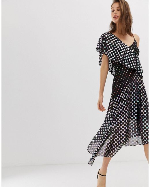 foil spot pleated midi dress