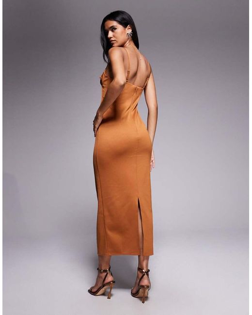 ASOS Gray Structured Pencil Midi Dress With Exposed Seaming And Corset Detail