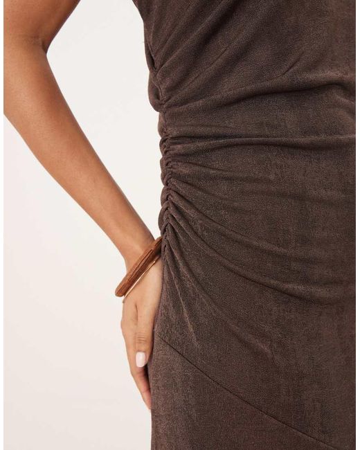 ASOS Natural Slinky Cap Sleeve Maxi Dress With Seam Detail