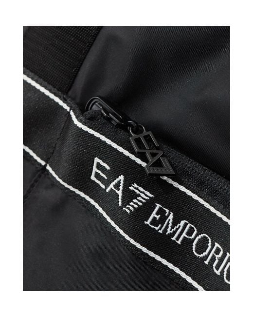EA7 Black Armani Train Logo Tape Shopping Bag