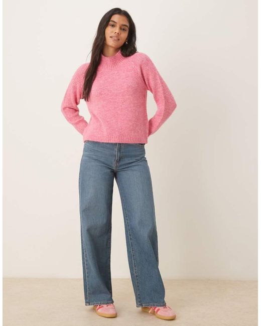 Jdy Pink High Neck Textured Knitted Jumper