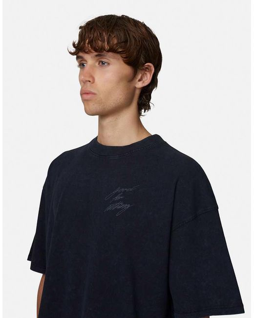Good For Nothing Blue Boxy Washed Graphic T-Shirt for men