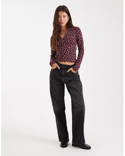 Miss Selfridge Red Long Sleeve Polo Top