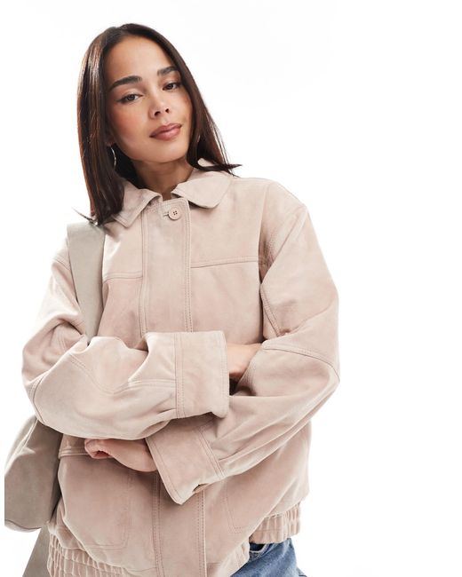Bomber oversize en daim véritable - rose poudré ASOS en coloris Natural