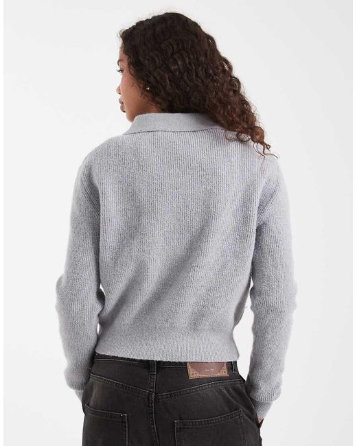ASOS Gray Knitted Relaxed Collar Henley Jumper