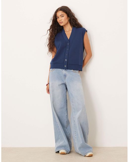 ASOS Blue Sweat Sleeveless Button Through Vest Top