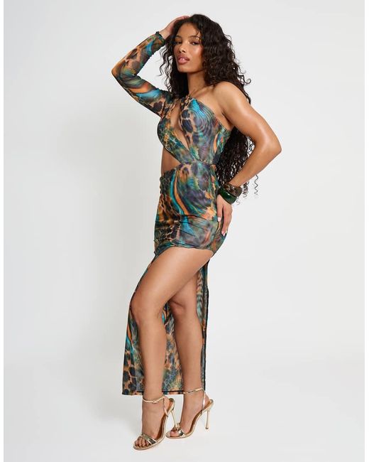Public Desire Multicolor Aysemetric Cut Out One Sleeve Maxi Dress