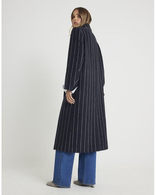 River Island Blue Pinstripe Double Breasted Coat