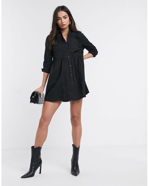 Vestido camisero corto y amplio ASOS de Algodón de color Negro | Lyst