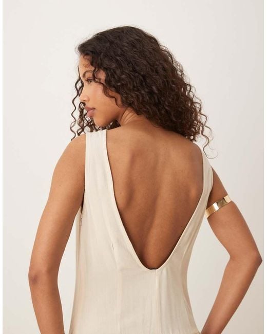 ASOS Linen Blend Low Back Drop Waist Maxi Dress in Natural | Lyst UK