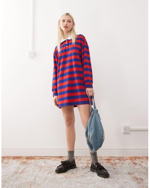 Reclaimed (vintage) Polo Collar Mini Dress in Red | Lyst UK