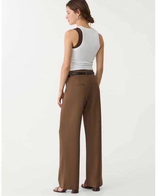 Stradivarius Brown Flowing Straight-leg Smart Trousers With Belt